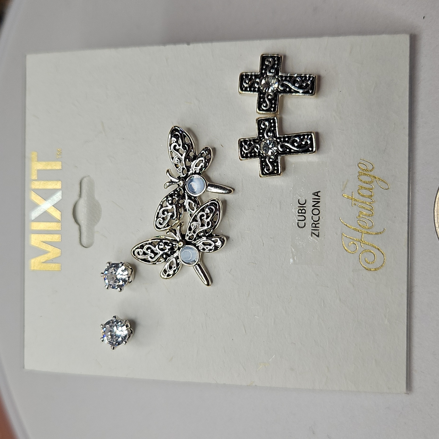 Nwts Mixit Earrings Hypoallergenic For Sensitive Ears Cz Stones 12$
